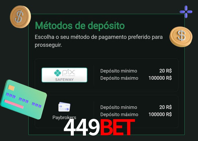 O cassino 449Bet oferece uma grande variedade de métodos de pagamento